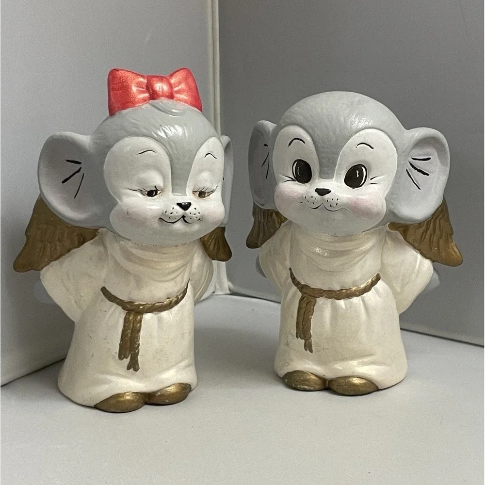 Kissing Mice Angels Handpainted Ceramic‎ Figurines 5